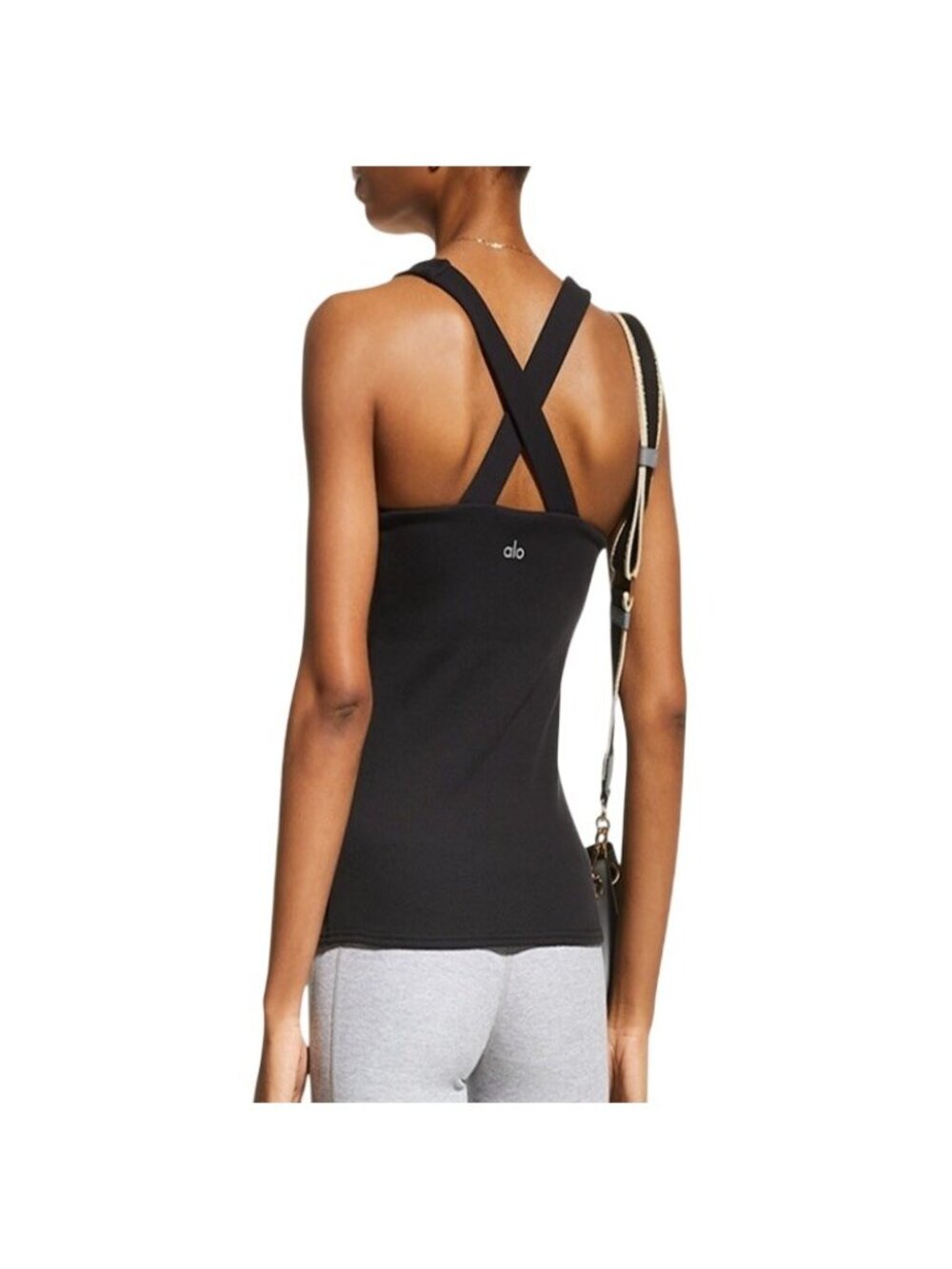 ALO Yoga Elevate Tank Top Women's Size Large Ribbed Criss Cross Back Black